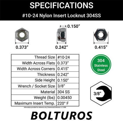 #10-24 Nylon Insert Locknuts 18-8 Stainless Steel