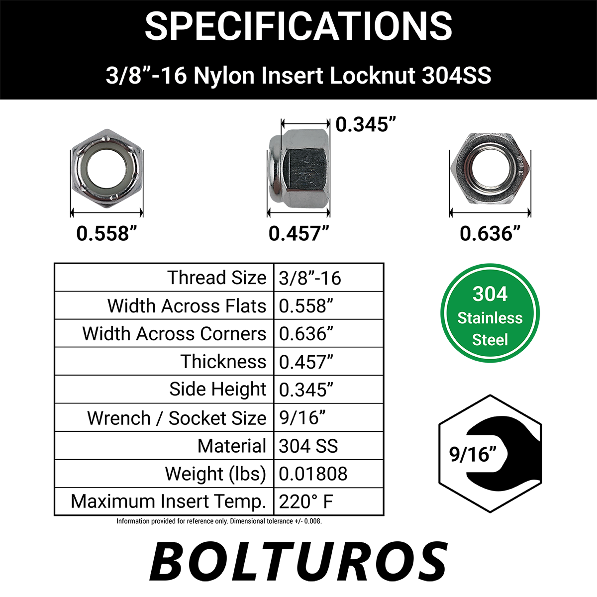 3/8"-16 Nylon Insert Locknuts 18-8 Stainless Steel