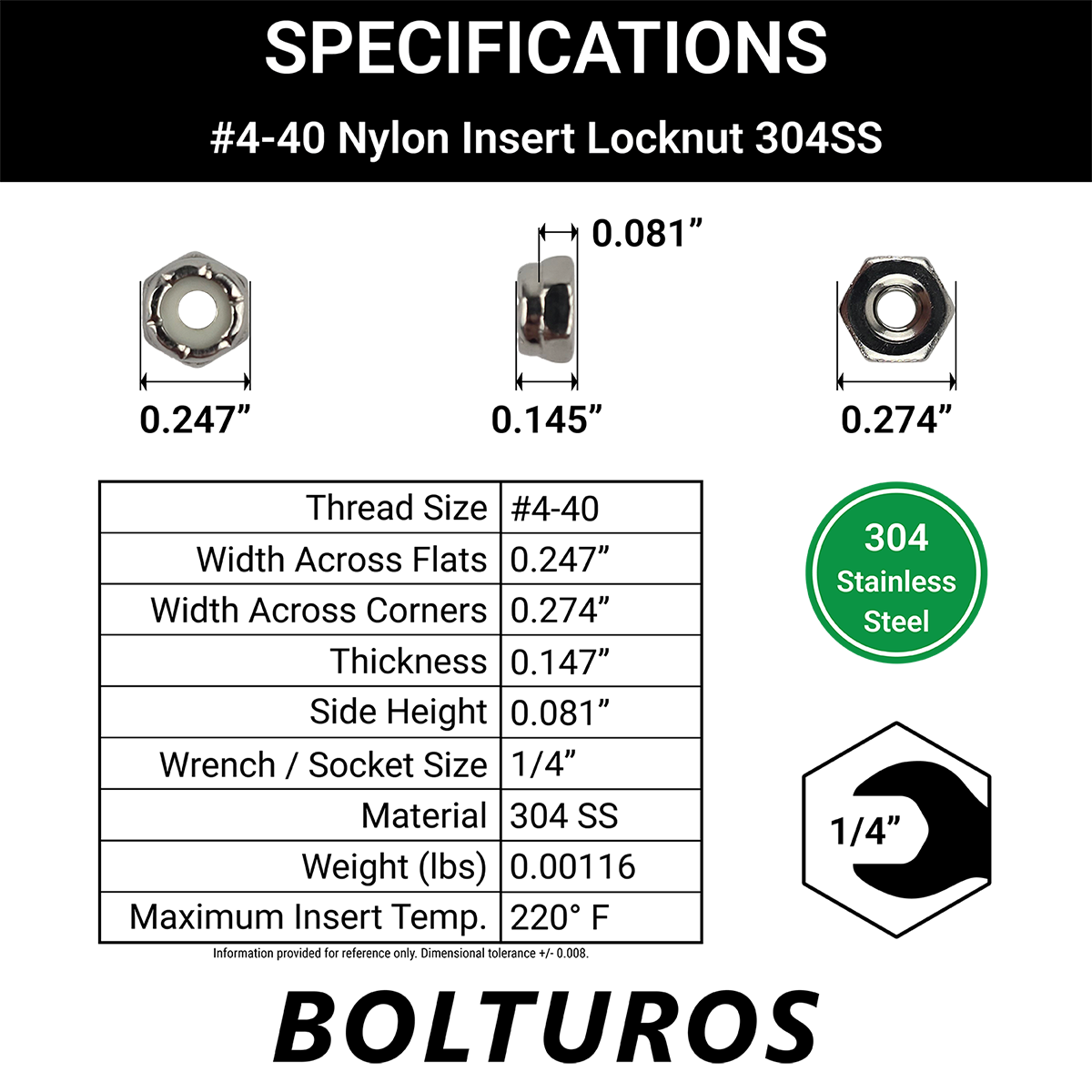 #4-40 Nylon Insert Locknuts 18-8 Stainless Steel