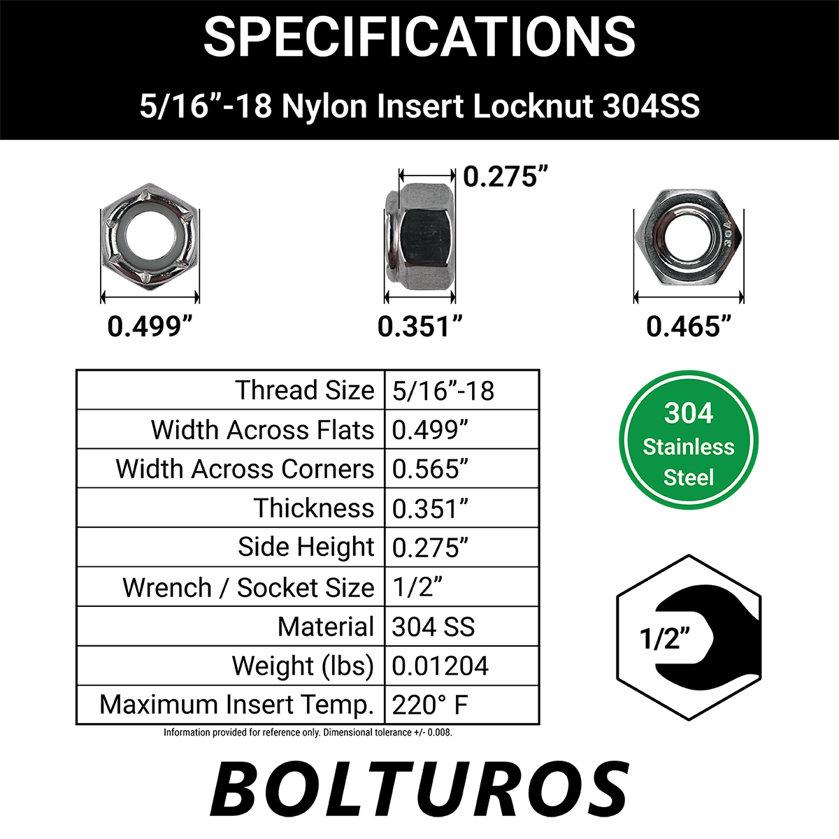 5/16"-18 Nylon Insert Locknuts 18-8 Stainless Steel